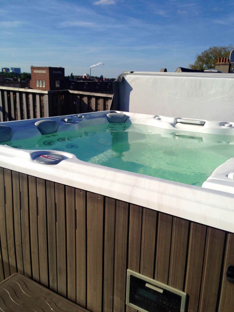 Our rooftop hot tub at the Airbnb in Amsterdam.