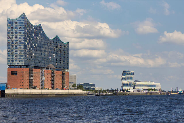 Elbphilharmonie with the Marco Polo Tower and Unilever building in the background. Taken by specialpaul via Flickr.