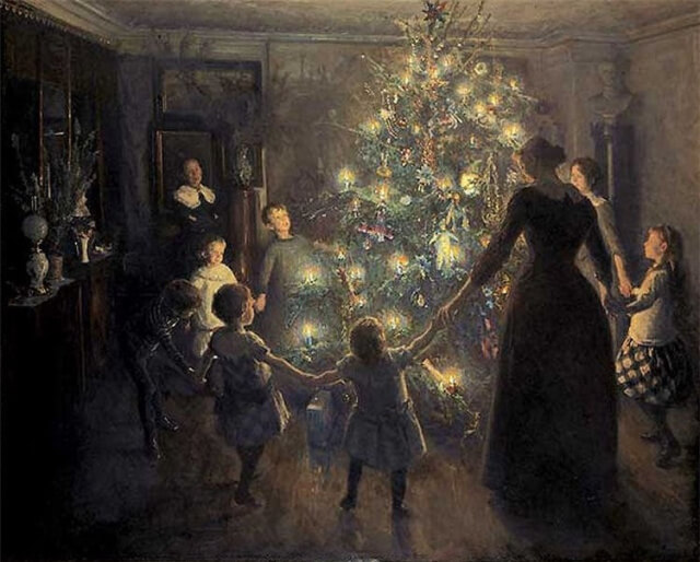 “Happy Christmas”. “Johansen Viggo – Radosne Boże Narodzenie” by Viggo Johansen – “Glade Jul”, Den Hirschsprungske Samling. Licensed under Public Domain via Commons.