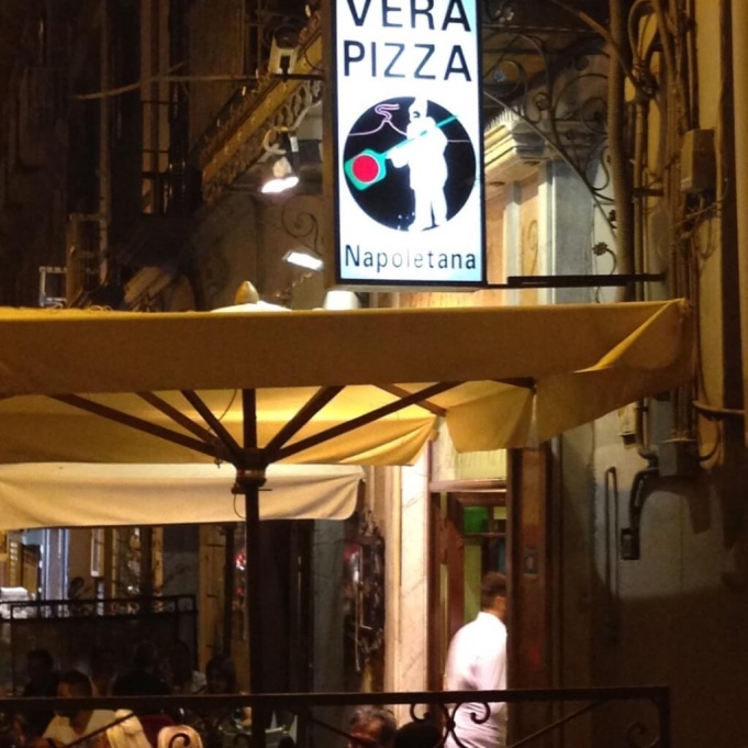 Vera Pizza sign in Naples.
