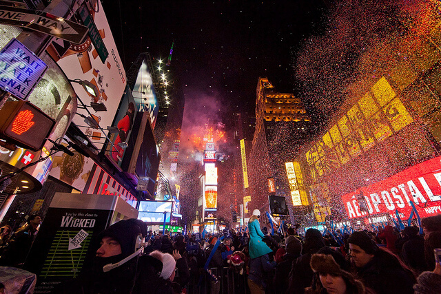 Times Square New Year's Eve celebrations. Taken by Anthony Quintano via Flickr.