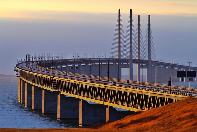 Öresund Bridge connecting Malmö and Copenhagen. Taken by Håkan Dahlström via Flickr.